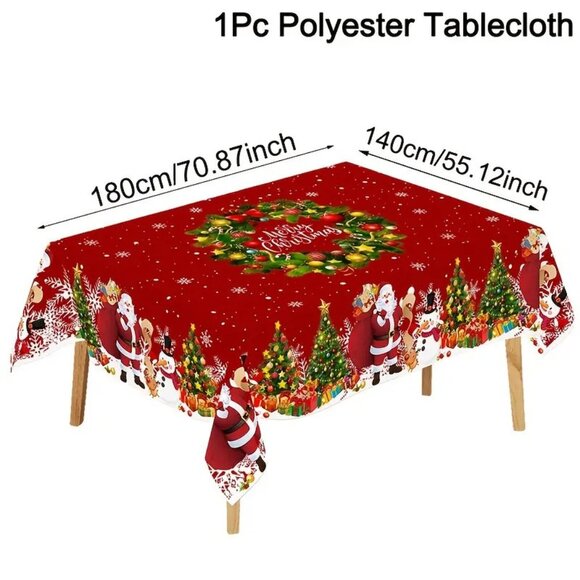 55x71in Elegant Polyester Santa and Wreath Merry Christmas Tablecloth - Picture 3 of 3
